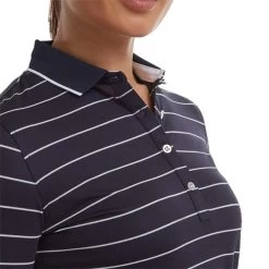 FootJoy Ladies 3/4 Sleeve Pinstripe Pique Navy -FootJoy P 88460FJLADIESPINSTRIPEPIQUEPOLONAVY 2 L