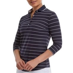 FootJoy Ladies 3/4 Sleeve Pinstripe Pique Navy -FootJoy P 88460FJLADIESPINSTRIPEPIQUEPOLONAVY 4 L