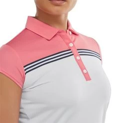 FootJoy Ladies Engineered Colour Block Lisle Shirt White - Coral -FootJoy P 88462FJLDSENGCOLOURBLOCKSHIRTWHTCOR 2 L