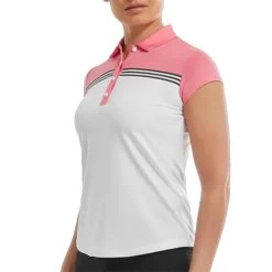 FootJoy Ladies Engineered Colour Block Lisle Shirt White - Coral -FootJoy P 88462FJLDSENGCOLOURBLOCKSHIRTWHTCOR 3 L