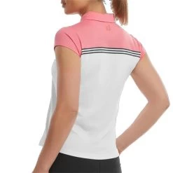 FootJoy Ladies Engineered Colour Block Lisle Shirt White - Coral -FootJoy P 88462FJLDSENGCOLOURBLOCKSHIRTWHTCOR 4 L