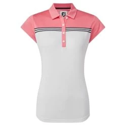 FootJoy Ladies Engineered Colour Block Lisle Shirt White - Coral