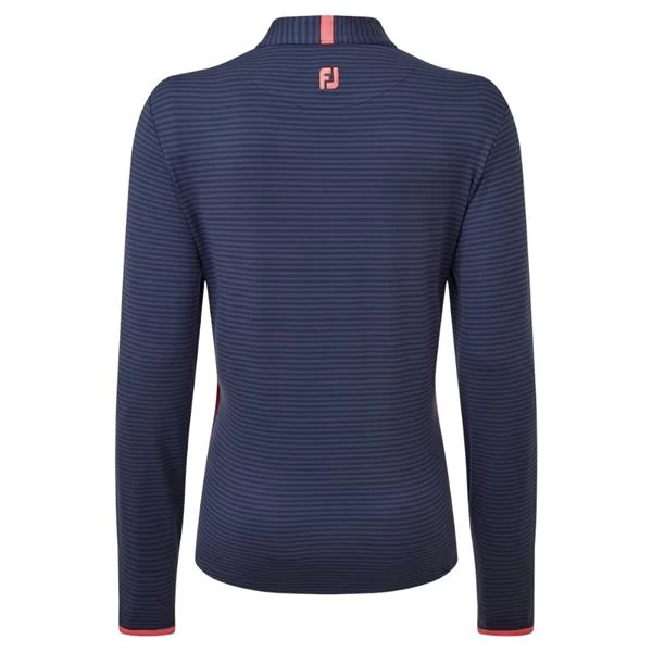FootJoy Ladies Jersey Tonal Stripe Midlayer Navy - Coral 2 FootJoy Ladies Jersey Tonal Stripe Midlayer Navy - Coral - Image 2