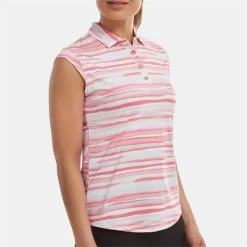 FootJoy Ladies Cap Sleeve Watercolour Print Lisle Coral -FootJoy P 88483FJLDSCAPSLEEVEWCPRINTLISLECORAL 3 L