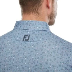 FootJoy Gents Mini Floral Lisle Polo Denim Dusty Purple Azure -FootJoy P 88783FJGENTSFLORALLISLEPOLOENIMDUSTYPURPLE 4 L