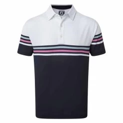 FootJoy Gents Strech Pique Colour Block Polo Shirt White - Navy