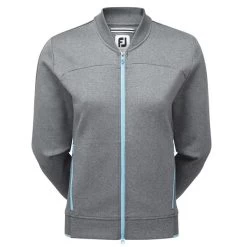 FootJoy Ladies Full Zip Bomber Jacket Charcoal - Sky Blue