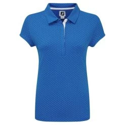FootJoy Ladies Smooth Pique With Pin Dot Print Polo Shirt Royal - White