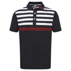 FootJoy Junior Smooth Pique With Graphic Stripes Polo Shirt Navy -White - Scarlet