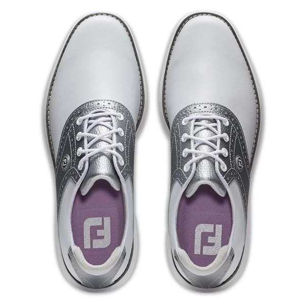 FootJoy Ladies FJ Traditions Spikeless Shoes White - Silver - Purple 4 FootJoy Ladies FJ Traditions Spikeless Shoes White - Silver - Purple - Image 4