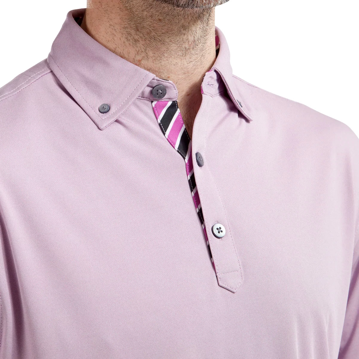 FootJoy Birdseye Jacquard With Stripe Trim Mens Golf Polo Shirt 5 FootJoy Birdseye Jacquard With Stripe Trim Mens Golf Polo Shirt - Image 5